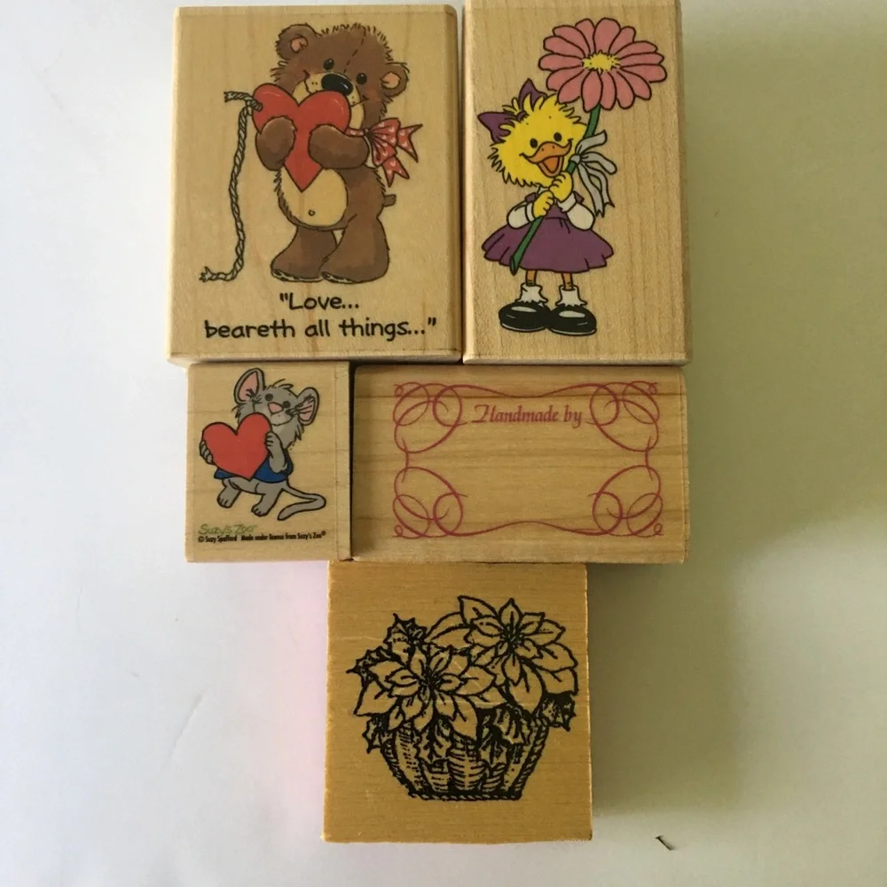 Vintage Suzy's Zoo Wooden Rubber Stamps Craft Foam Mesh Sheet Bundle